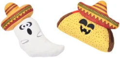 Frisco Halloween Fiesta Ghost & Taco Plush Squeaky Dog Toy, 2 count
