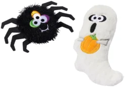 Frisco Halloween Spider & Ghost Plush Squeaky Dog Toy, 2 count
