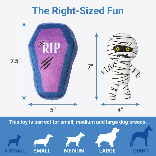 Frisco Halloween Mummy & Coffin Plush Squeaky Dog Toy, 2 count 4 Frisco Halloween Mummy & Coffin Plush Squeaky Dog Toy, 2 count - Image 2