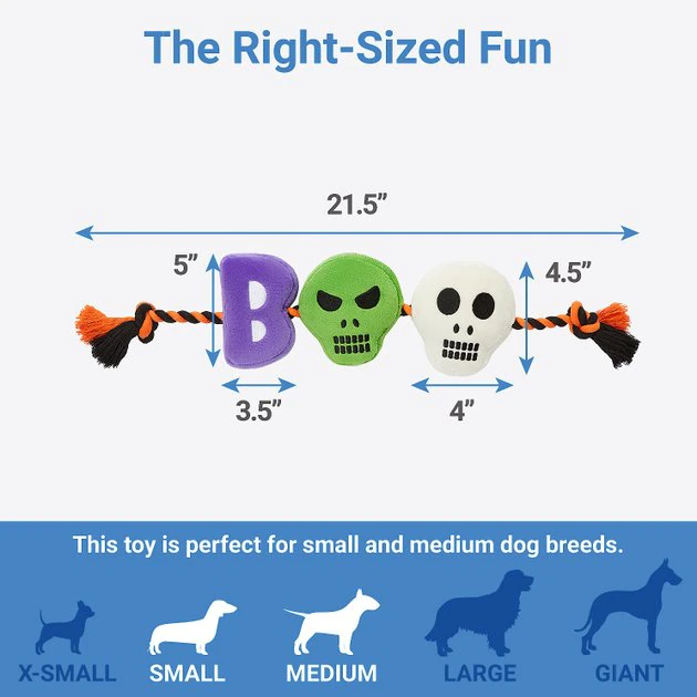 Frisco Halloween Boo! Plush with Rope Squeaky Dog Toy 4 Frisco Halloween Boo! Plush with Rope Squeaky Dog Toy - Image 2