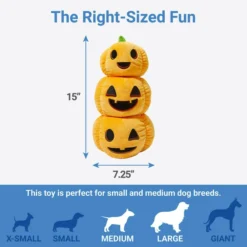 Frisco Halloween Jack-o-Lantern Tower Bottle Cruncher Plush Squeaky Dog Toy -FRISCO Sales 270476 PT1. SY630 V1626285367