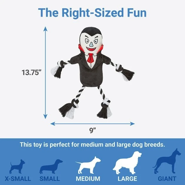 Frisco Vampire Plush with Rope Squeaky Dog Toy 4 Frisco Vampire Plush with Rope Squeaky Dog Toy - Image 2