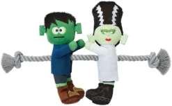 Frisco Frankenstein & Bride Plush with Rope Squeaky Dog Toy