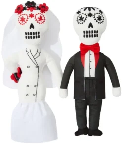 Frisco Sugar Skull Bride & Groom Plush Squeaky Dog Toy, 2 count
