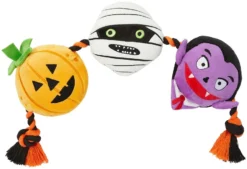 Frisco Halloween Haunted Friends Plush with Rope Squeaky Dog Toy
