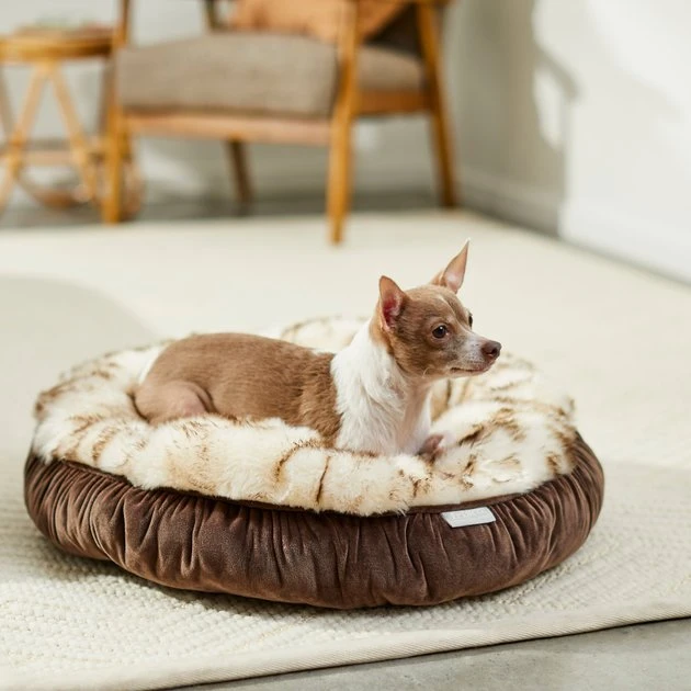 Frisco Faux Fur Velvet Round Bolster Cat & Dog Bed 3 Frisco Faux Fur Velvet Round Bolster Cat & Dog Bed