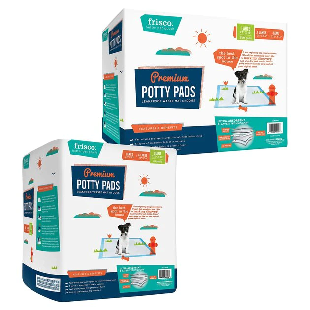Frisco Giant Training & Potty Pads, 27.5-in x 44-in, 30 count, Unscented & Frisco Training & Potty Pads, 22-in x 23-in, 150 count, Unscented 3 Frisco Giant Training & Potty Pads, 27.5-in x 44-in, 30 count, Unscented & Frisco Training & Potty Pads, 22-in x 23-in, 150 count, Unscented