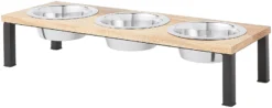 Frisco Dark Wooden Triple Elevated Stainless Steel Dog & Cat Bowl
