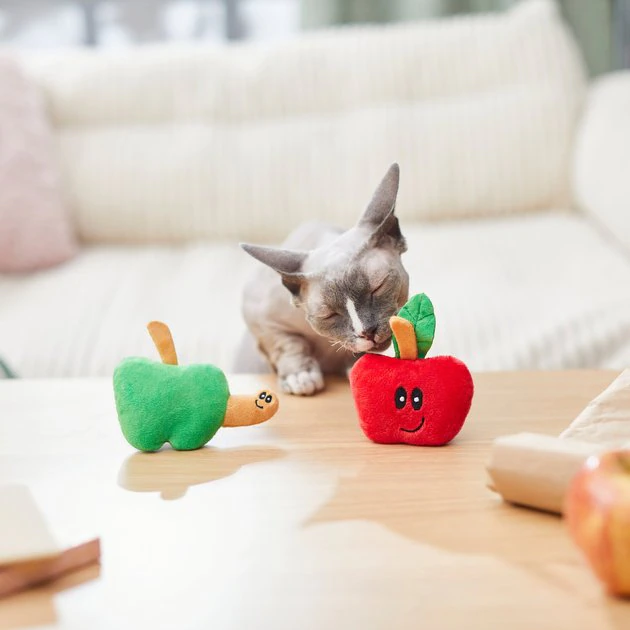 Frisco Teacher's Apple Plush Cat Toy with Catnip, 2 count 5 Frisco Teacher's Apple Plush Cat Toy with Catnip, 2 count - Image 3
