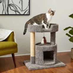 Frisco 27-in Real Carpet Cat Tree with Condo and Oval Perch