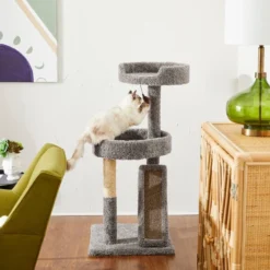 Frisco 44-in Real Carpet Cat Tree with Replaceable Corrugate Scratcher