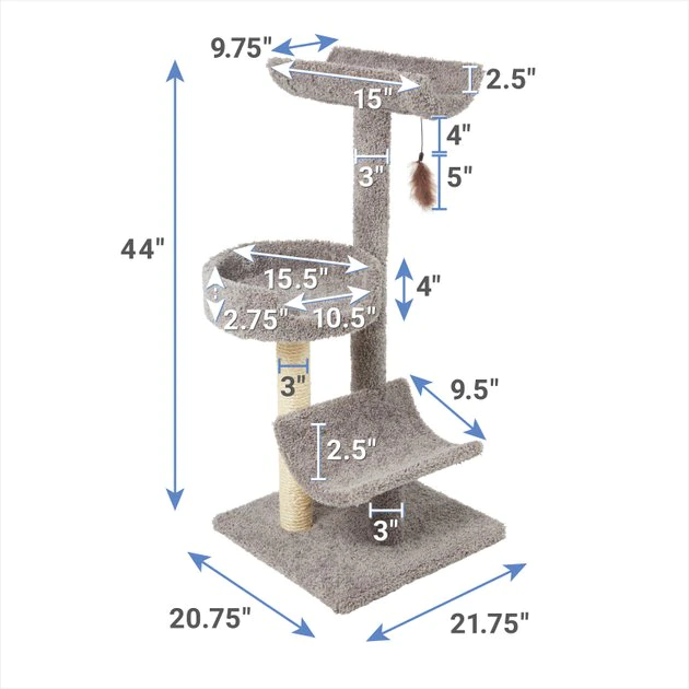 Frisco 45-in Real Carpet Cat Tree, Gray 4 Frisco 45-in Real Carpet Cat Tree, Gray - Image 2