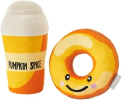 Frisco Fall Pumpkin Pie Latte & Donut Plush Squeaky Dog Toy, 2 count