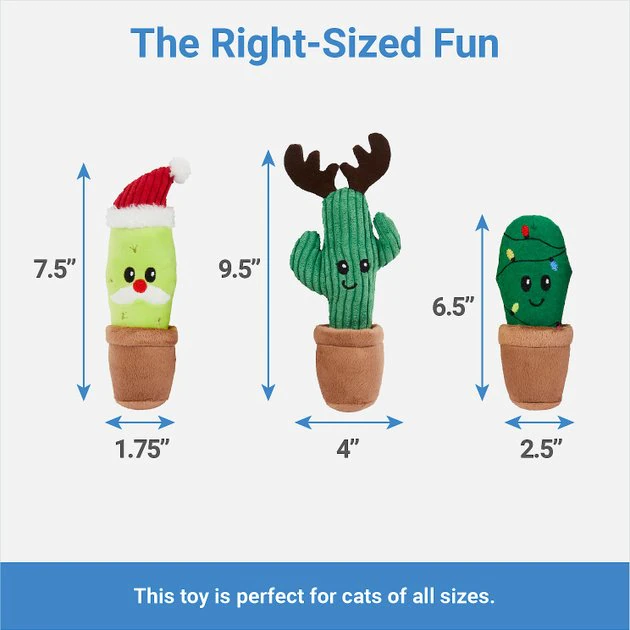 Frisco Holiday Cactus Plush Cat Toy with Catnip, 3 count 4 Frisco Holiday Cactus Plush Cat Toy with Catnip, 3 count - Image 2