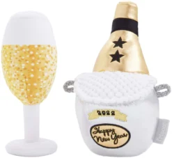 Frisco New Year's Eve Champagne & Flute Plush Squeaky Dog Toy, 2 count