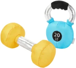 Frisco Dumbell & Kettleball Plush Squeaky Dog Toy, 2 count