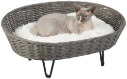 Frisco Elevated Rectangle Wicker Dog & Cat Bed with Eyelash Faux Fur Cushion -FRISCO Sales 296678 PT2. SY630 V1633727736