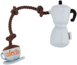 Frisco Brunch Coffee Pitcher Plush with Rope Squeaky Dog Toy