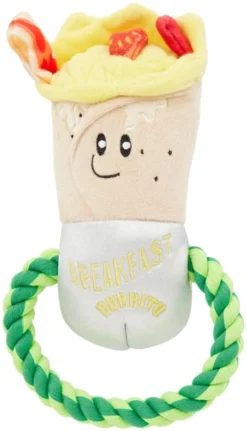 Frisco Brunch Breakfast Burrito Plush with Rope Squeaky Dog Toy