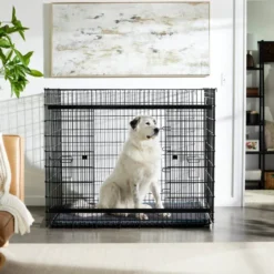 Frisco Heavy Duty Enhanced Lock Sliding Double Door Fold & Carry Wire Dog Crate & Mat Kit, 54 inch