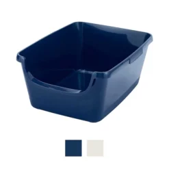 Frisco Modern Round Elevated Cat Bed + Frisco High Sided Cat Litter Box, Navy, Extra Large 24-in -FRISCO Sales 297988 PT4. SY630 V1621259851