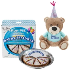 Frisco||The Lazy Dog Cookie Co. Frisco Plush Birthday Bear with Striped Hat Dog Toy + The Lazy Dog Cookie Co. Happy Birthday Pup-PIE Dog Treat, Boy