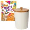 Friskies||Frisco Friskies Party Mix Crunch Cheezy Craze Cat Treats, 6-oz bag + Frisco Melamine Dog & Cat Treat Jar with Bamboo Lid, 8 Cups
