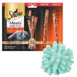 Sheba||Frisco Sheba Meaty Tender Sticks Chicken Cat Treats, 5 count + Frisco Moppy Ball Cat Toy, Blue