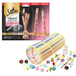 Sheba||Frisco Sheba Meaty Tender Sticks Salmon Flavored Cat Treats, 5 count + Frisco Plush, Teaser, Ball & Tunnel Variety Pack Cat Toy with Catnip, 25 count