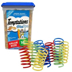 Temptations||Frisco Temptations Mixups Surfers' Delight Cat Treats, 16-oz tub + Frisco Colorful Springs Cat Toy, 10 count