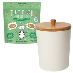 Tiny Tiger||Frisco Tiny Tiger Catnip Craze Flavor Filled Cat Treats, 16-oz bag + Frisco Melamine Dog & Cat Treat Jar with Bamboo Lid, 8 Cups