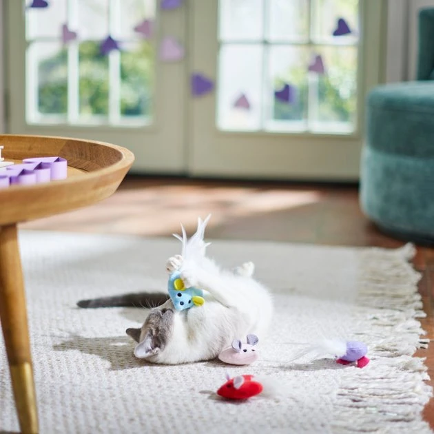 Frisco Heart Mice Plush Cat Toy with Catnip, Medium, 4 count 5 Frisco Heart Mice Plush Cat Toy with Catnip, Medium, 4 count - Image 3