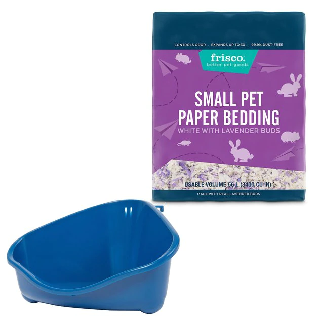 Frisco Corner Litter Box, Navy, X-Small + Small Animal Bedding, Lavender 3 Frisco Corner Litter Box, Navy, X-Small + Small Animal Bedding, Lavender