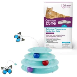 Frisco||Comfort Zone Frisco Cat Tracks Butterfly Toy + Comfort Zone On-The-Go Breakaway Calming Collar for Cats