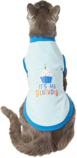 Frisco Confetti Birthday Hat, Small/Medium + Dog & Cat T-Shirt, Blue -FRISCO Sales 302442 PT5. SY630 V1623070050