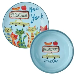 Frisco New York Non-skid Ceramic Dish, 0.50 Cup + Cat Bowl, 1.50 Cups