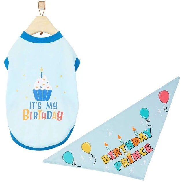 Frisco Birthday Prince Bandana, Medium/Large + Dog & Cat T-Shirt, Blue 3 Frisco Birthday Prince Bandana, Medium/Large + Dog & Cat T-Shirt, Blue