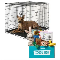 Frisco||Goody Box Frisco Fold & Carry Double Door Collapsible Wire Crate + Goody Box Puppy Toys, Treats & Potty Training