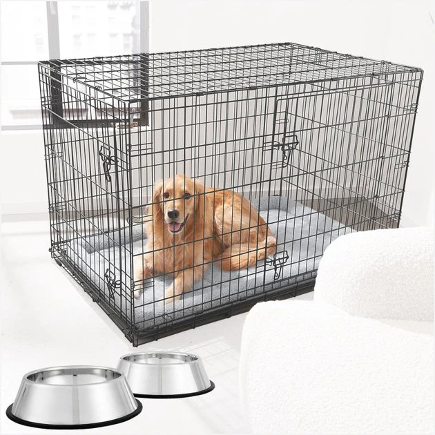 Frisco Fold & Carry Double Door Collapsible Wire Dog Crate & Mat Kit + Stainless Steel Bowl, 4.75-cup, 2 count 3 Frisco Fold & Carry Double Door Collapsible Wire Dog Crate & Mat Kit + Stainless Steel Bowl, 4.75-cup, 2 count