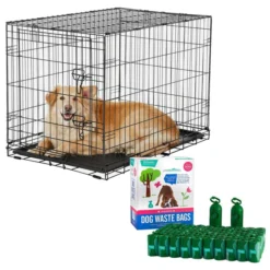 Frisco Fold & Carry Single Door Collapsible Wire Crate & Mat Kit + Refill Dog Poop Bags + 2 Dispensers, Scented, 900 count