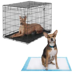 Frisco Heavy Duty Fold & Carry Double Door Collapsible Wire Crate & Mat Kit, + Extra Large Dog Training & Potty Pads, 28 x 34-in, 150 count, Unscented