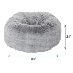 Frisco Plush Pouf Pillow Bed, Large + Marble Print Stainless Steel Double Elevated Dog Bowl, 3 Cups, Gold Stand -FRISCO Sales 303534 PT2. SY630 V1625177268