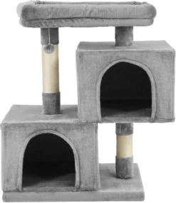Frisco Self Warming Bolster Round Bed, Gray + 33-in Faux Fur Cat Tree & Condo, Gray -FRISCO Sales 303574 PT4. SY630 V1623049340