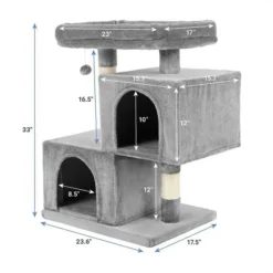 Frisco Self Warming Bolster Round Bed, Gray + 33-in Faux Fur Cat Tree & Condo, Gray -FRISCO Sales 303574 PT5. SY630 V1623035543