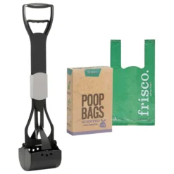 Frisco Spring Action Foldable Scooper, Large + Handle Dog Poop Bag, Scented, 120 count
