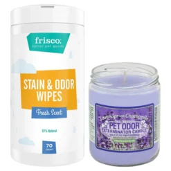 Frisco||Pet Odor Exterminator Frisco Stain & Odor Remover Wipes, 70 count + Pet Odor Exterminator Lavender & Chamomile Deodorizing Candle