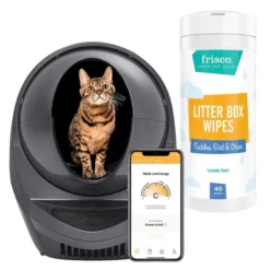 Litter-Robot||Frisco Litter-Robot WiFi Enabled Automatic Self-Cleaning Cat Litter Box, Grey + Frisco Litter Box Cleaning Wipes