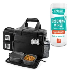 Mobile Dog Gear||Frisco Mobile Dog Gear Week Away Tote Travel Bag, Black, Medium/Large + Frisco Hypoallergenic Grooming Wipes with Aloe for Dogs & Cats, Unscented, 50 count