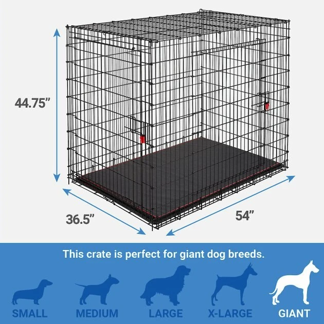 Frisco XX-Large Heavy Duty Enhanced Lock Double Door Wire Dog Crate, Fold & Carry Wire Dog Crate & Mat Kit, 54" 4 Frisco XX-Large Heavy Duty Enhanced Lock Double Door Wire Dog Crate, Fold & Carry Wire Dog Crate & Mat Kit, 54" - Image 2