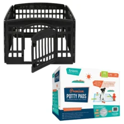Frisco 4-Panel Plastic Exercise Playpen, Black + Dog Training & Potty Pads, 22 x 23-in, 150 count, Unscented